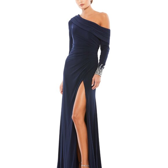 Mac Douggal Beaded Cuff Drop Shoulder Faux Wrap Gown - Picture 5 of 7